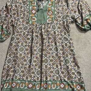 Bluetime Green Floral mini Dress with empire waist and relaxed fit